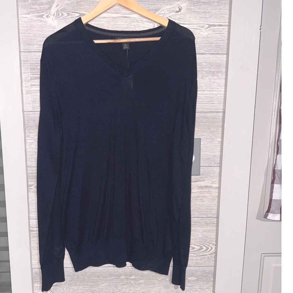 Banana Republic Luxury Blend Navy Silk Cashmere V Neck Sweater XL preppy
